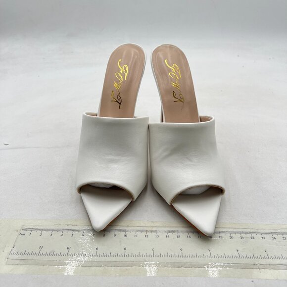 FOWT White Pointed Toe Classic Mules Slide Womens Stylish Thin High Heel Sandals - Picture 3 of 8
